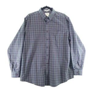 L.L. Bean L Wrinkle Resistant Cotton Men's Button Down Casual Plaid Dress Shirt